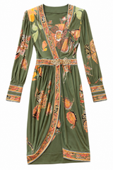 Green Long Sleeve Mini Dress