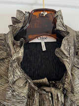 Metallic Ruffle Neck Shirt with Bow