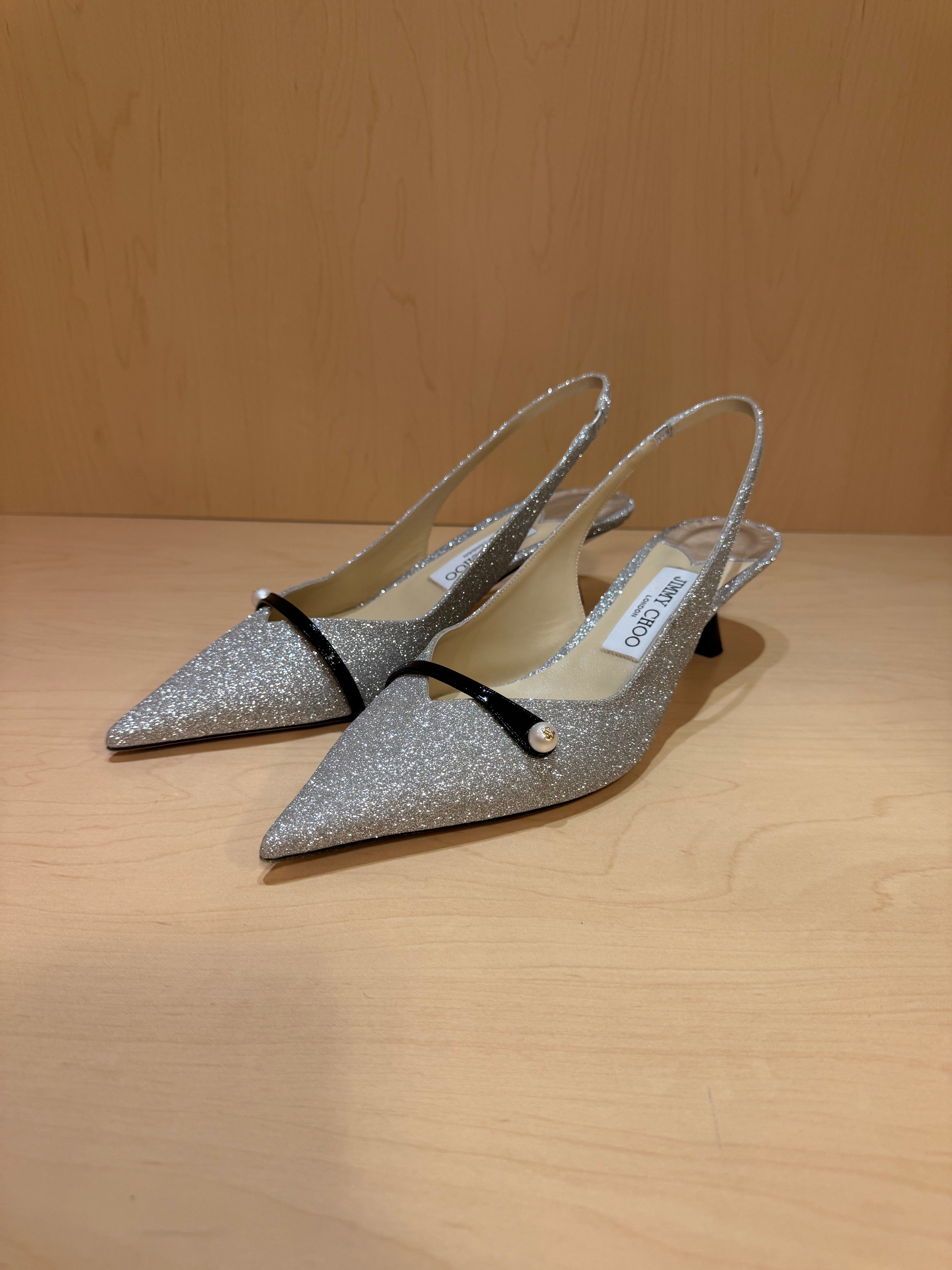 Amita Glitter Slingback Kitten Heel Pumps (39.5)