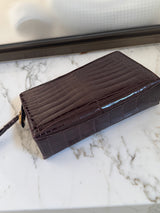 Brown Crocodile Clutch