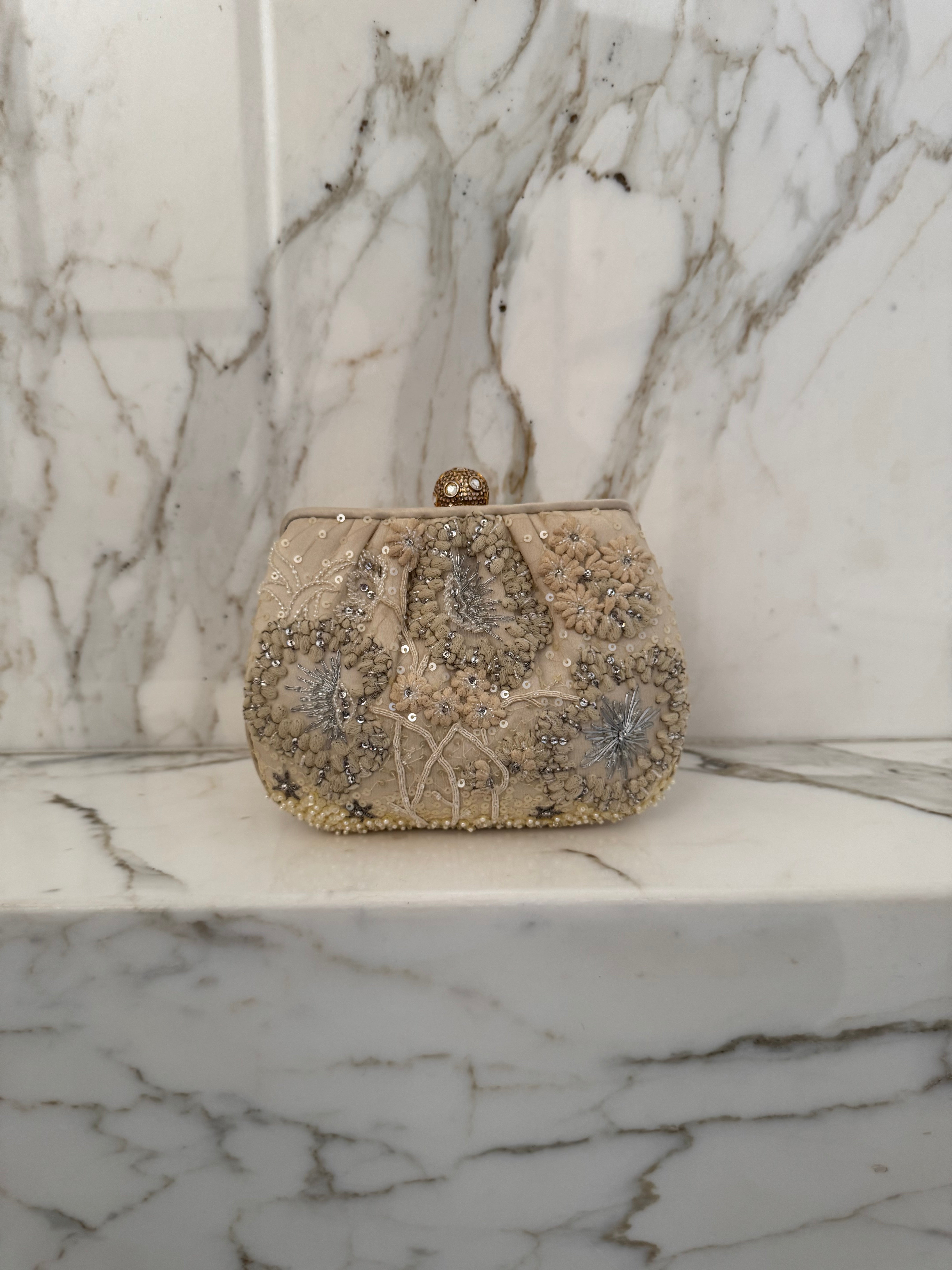 Vintage Cream Embellished Clutch