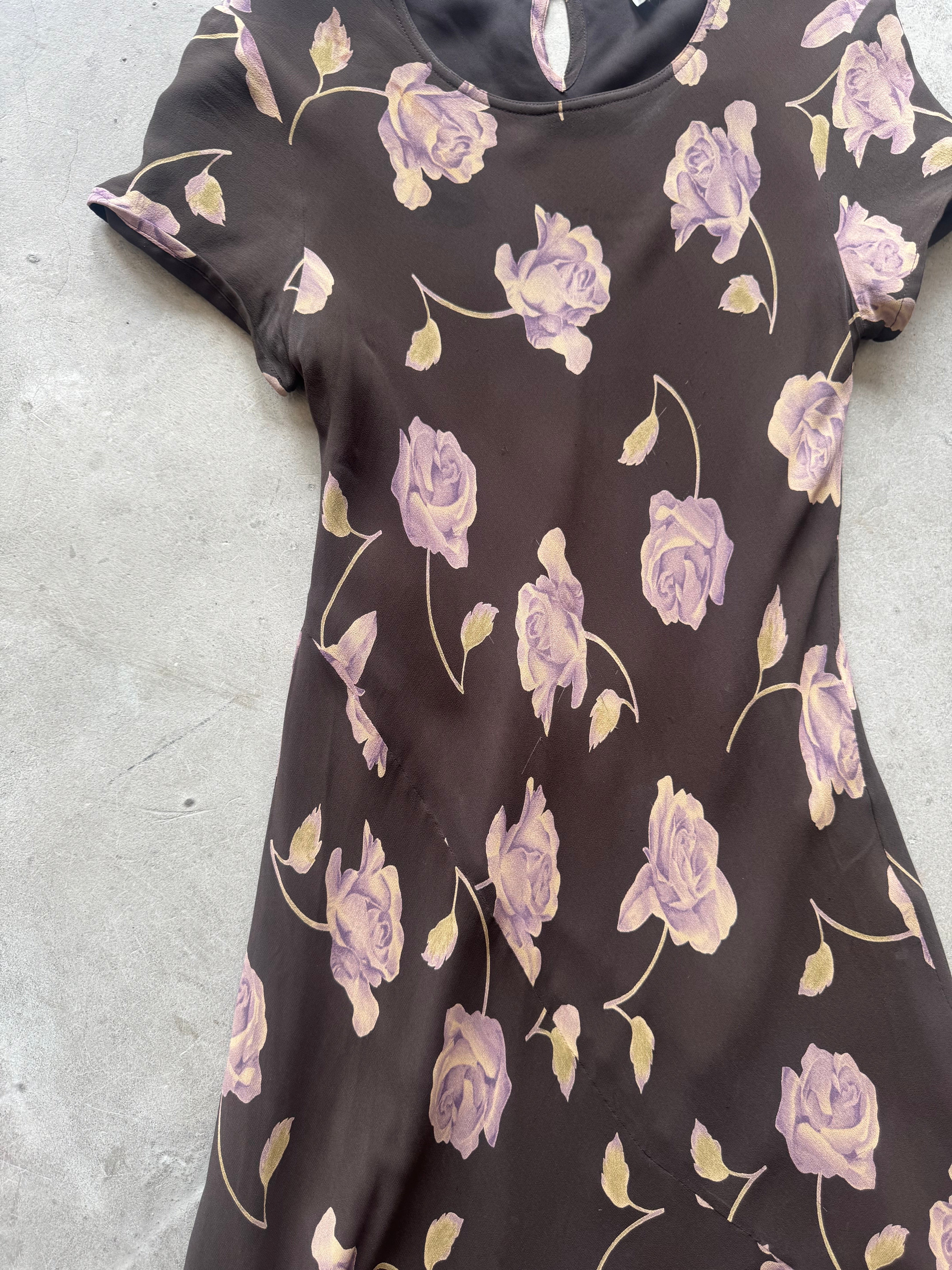 Brown and Dusty Purple Floral Dress