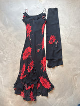 Red Floral Dress with Scarf