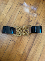 Black patent belt with gold detailing