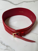 Red Embossed Wide Leather Waist Belt