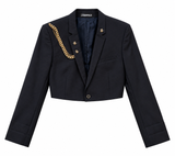 Cropped Military Jacket with Chains