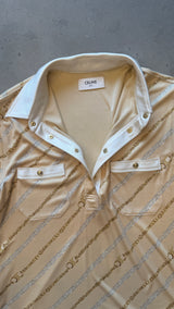 Pale Yellow Chain Print Polo Shirt