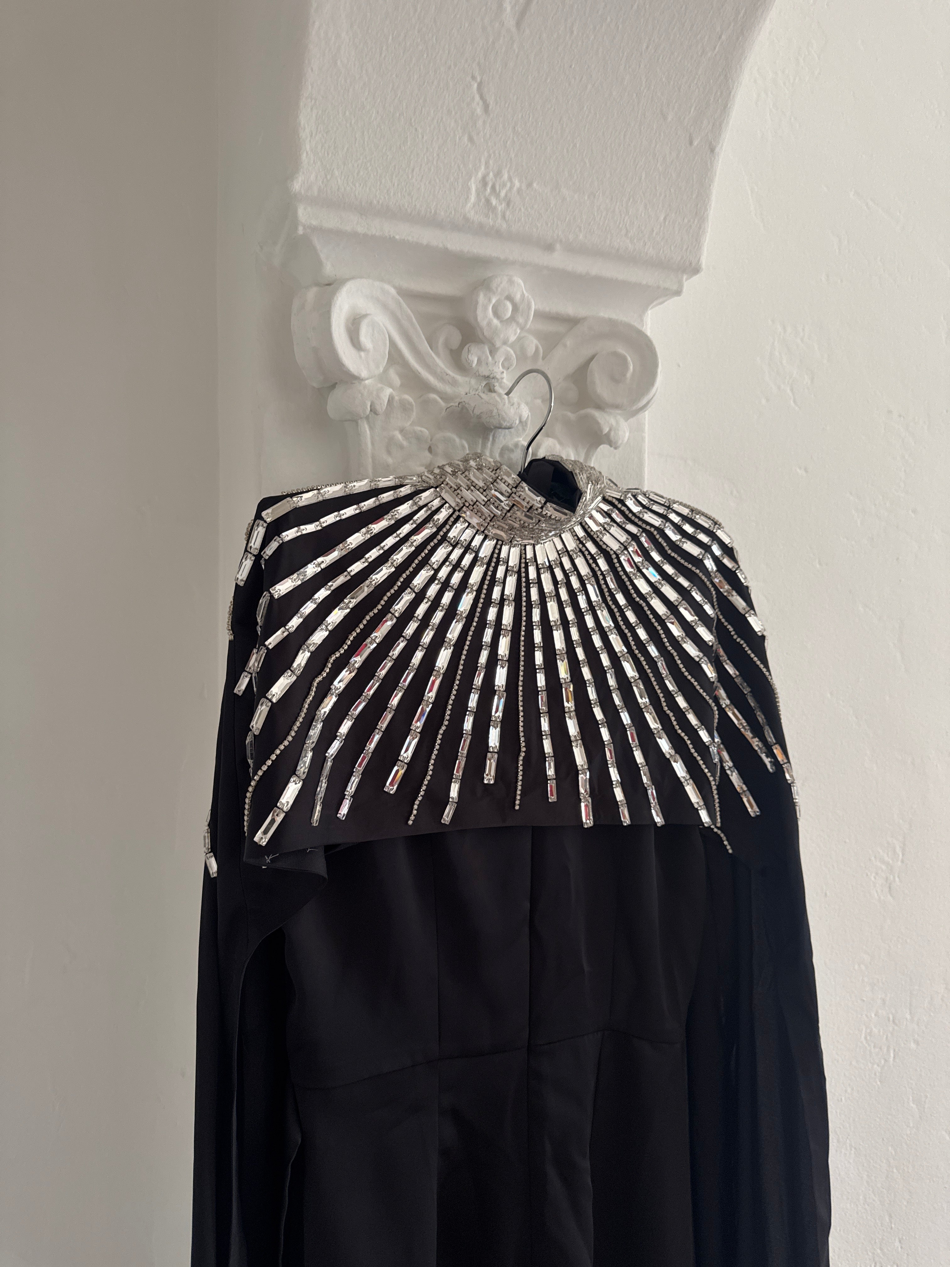 Silk Dress with Crystal Embellished Cape