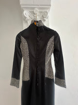 Black Satin Gown with Gold and Clear Beading