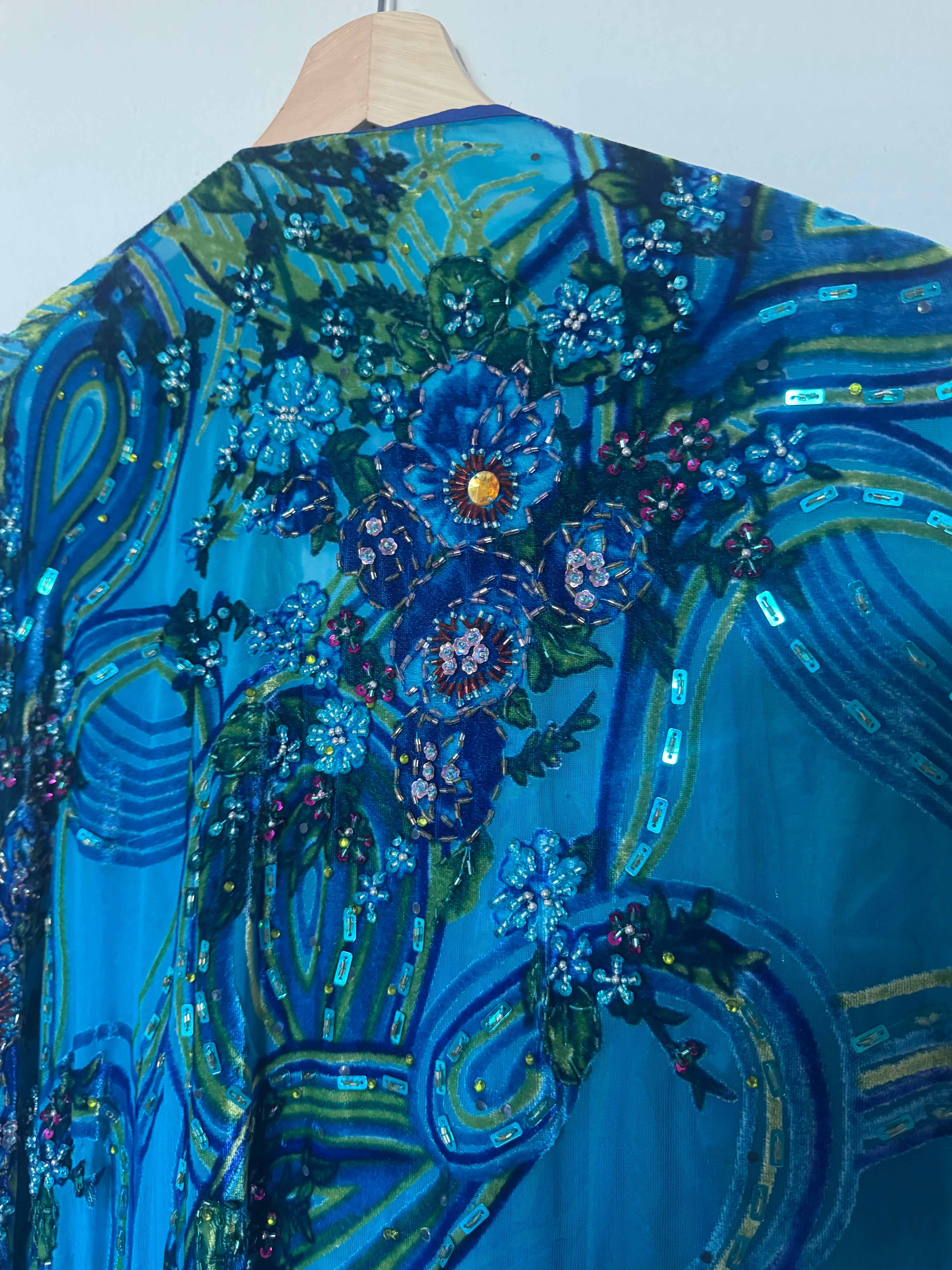 Blue Poncho with beading