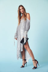 Silver Sequins Asymmetrical Dress