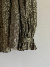 Metallic Ruffle Neck Shirt with Bow