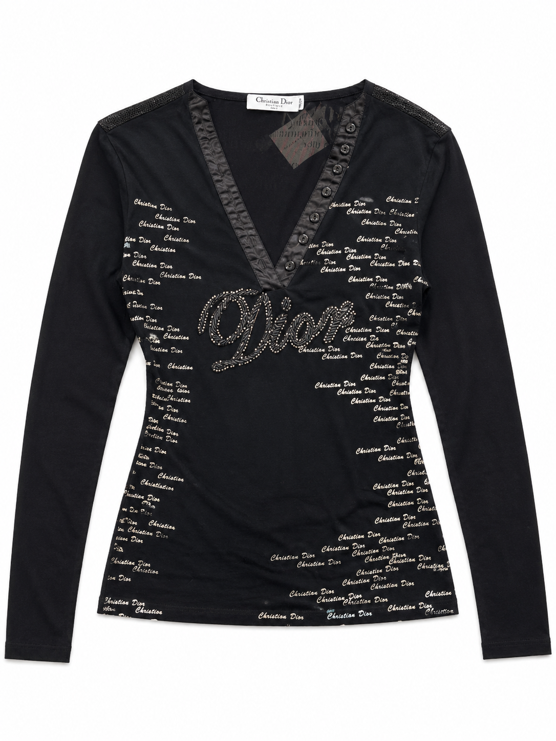 Sheer Vintage Diamanté Back Long Sleeve Top