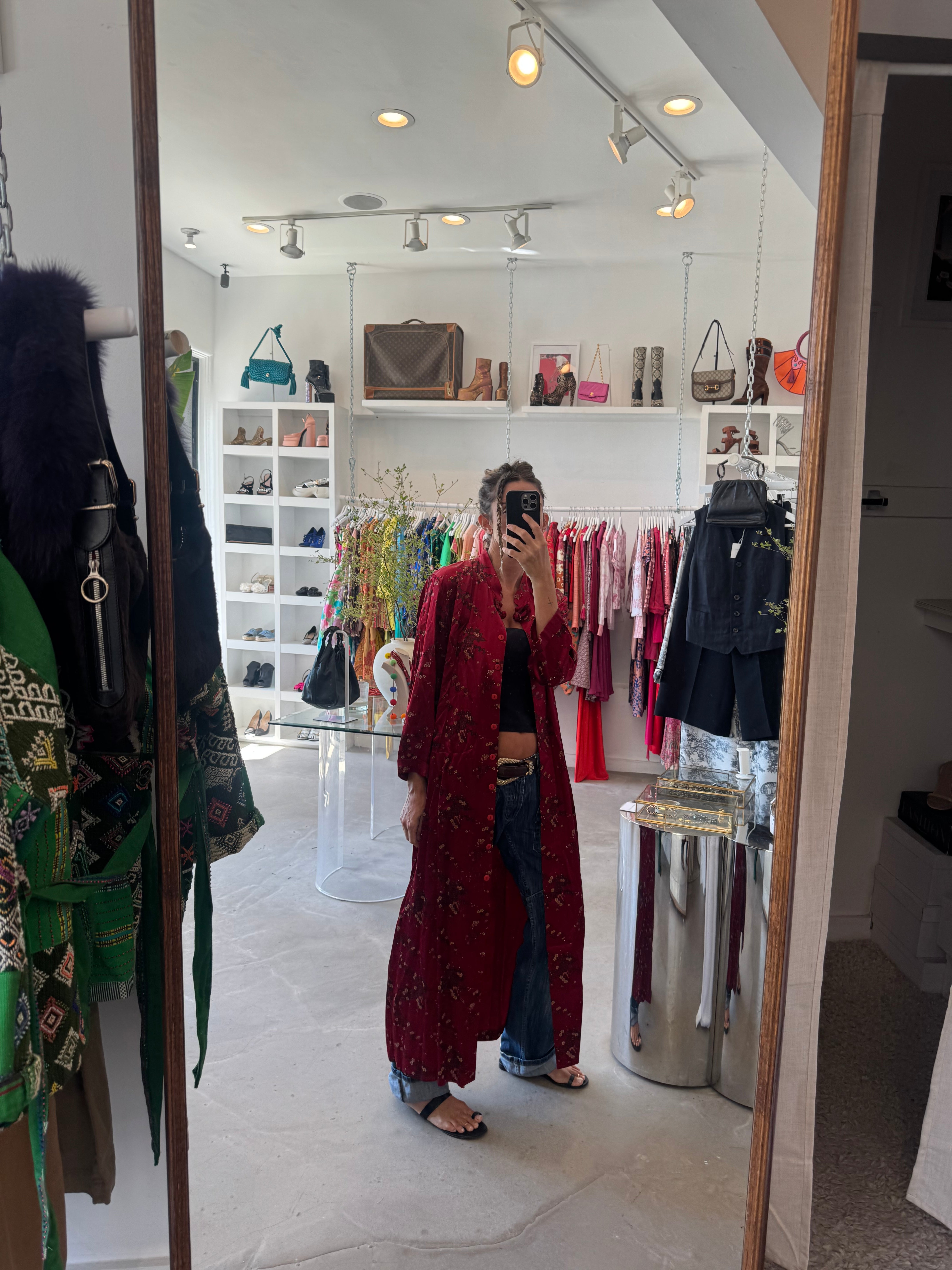 Floor Length Vintage Red Brocade Coat/Jacket