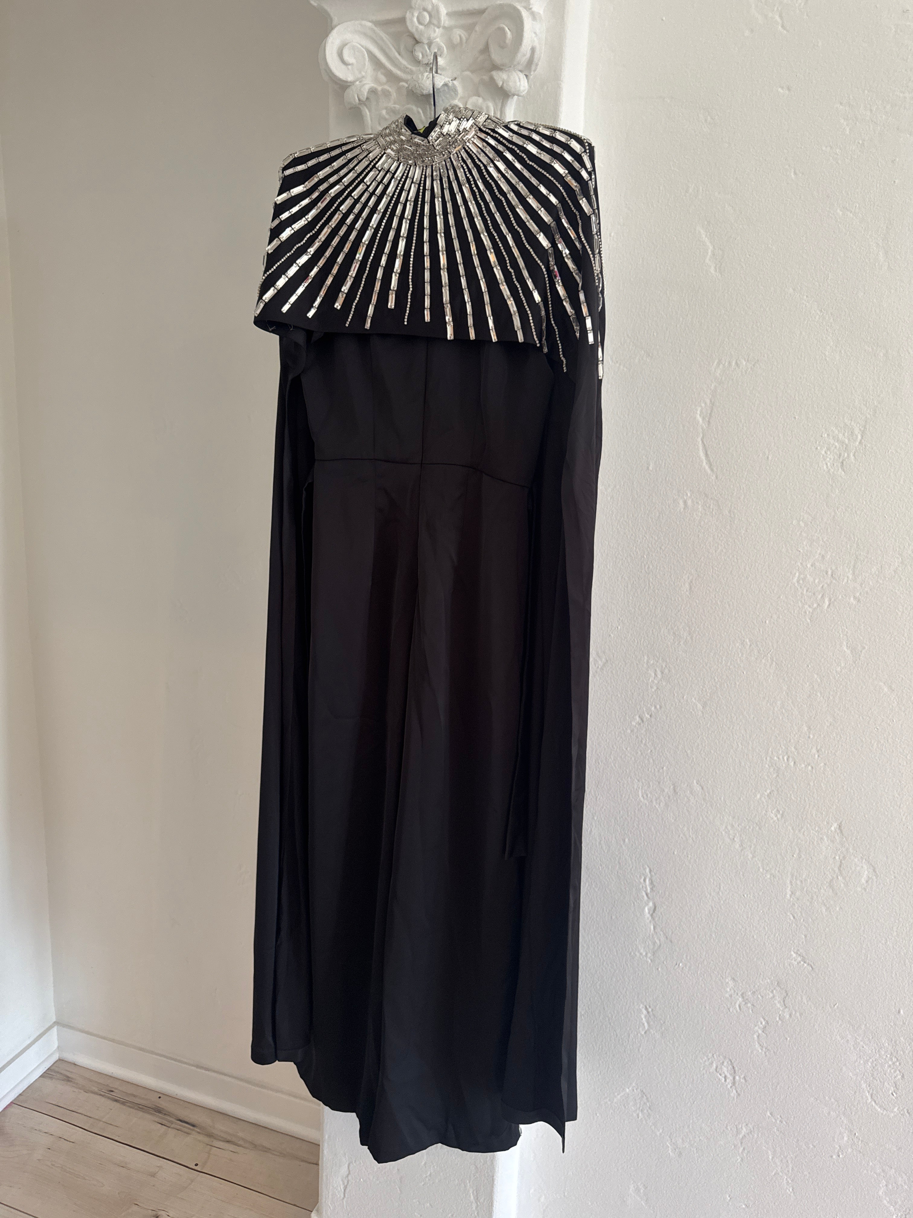 Silk Dress with Crystal Embellished Cape