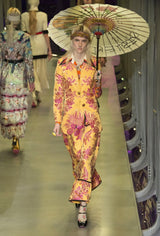 Floral Jacquard Pink & Yellow Suit Fall 2017