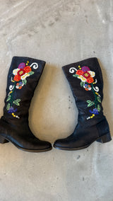 Brown Leather Floral Boots