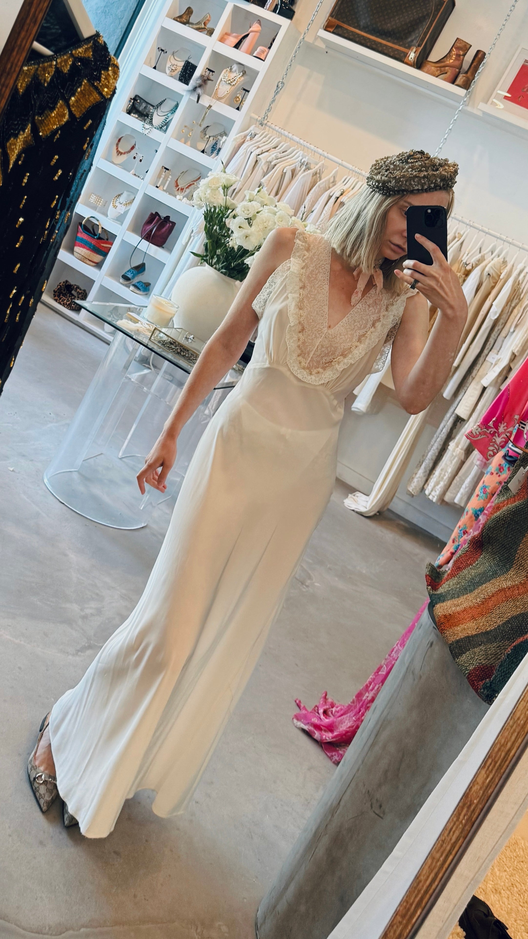 Cream Silk and Lace 1940s Slip