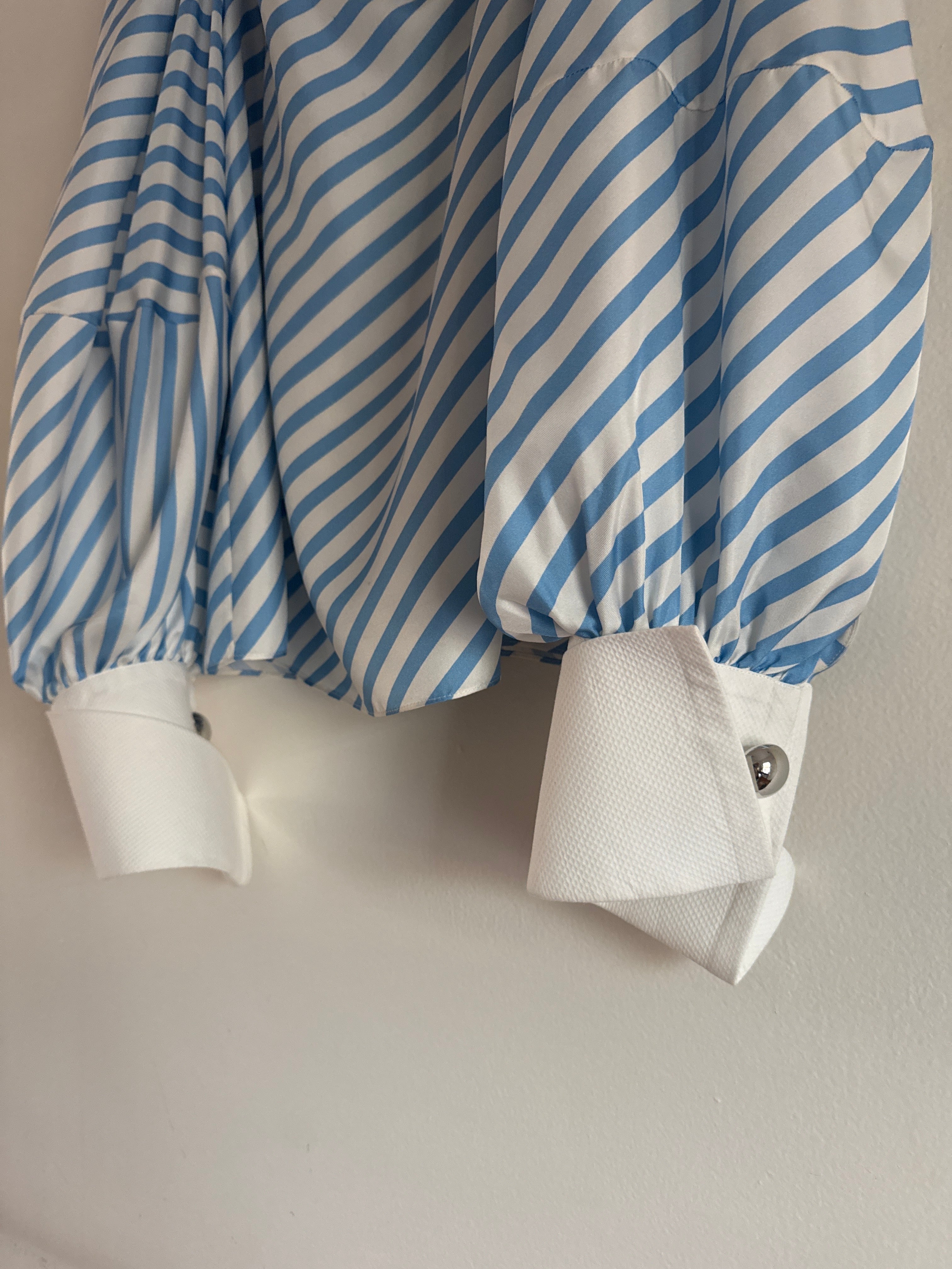 Blue and White Stripe Silk Blouse