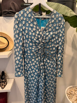 Vintage Blue and Silver Dotted Long Sleeve Dress