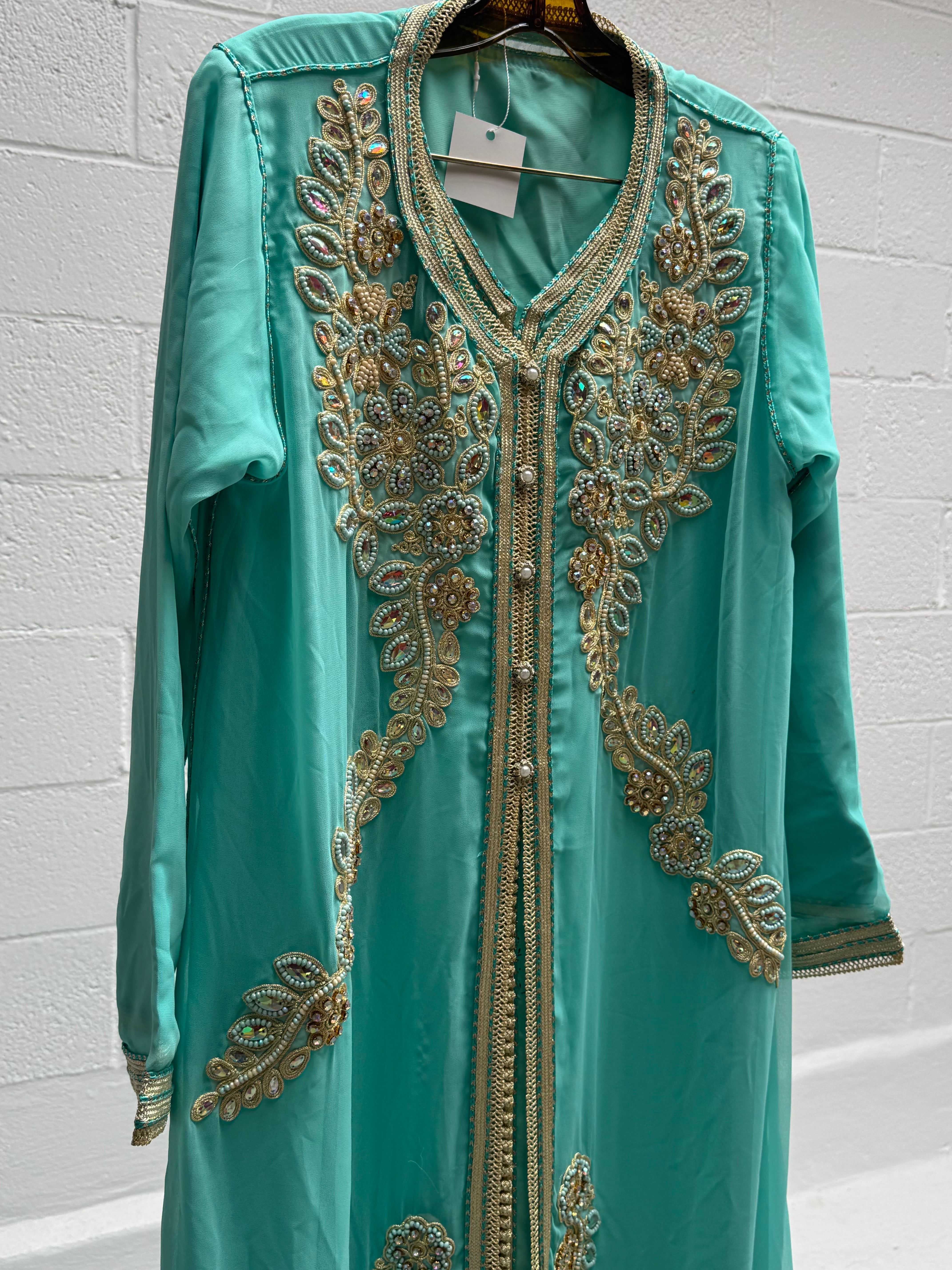 Djellaba in aqua blue
