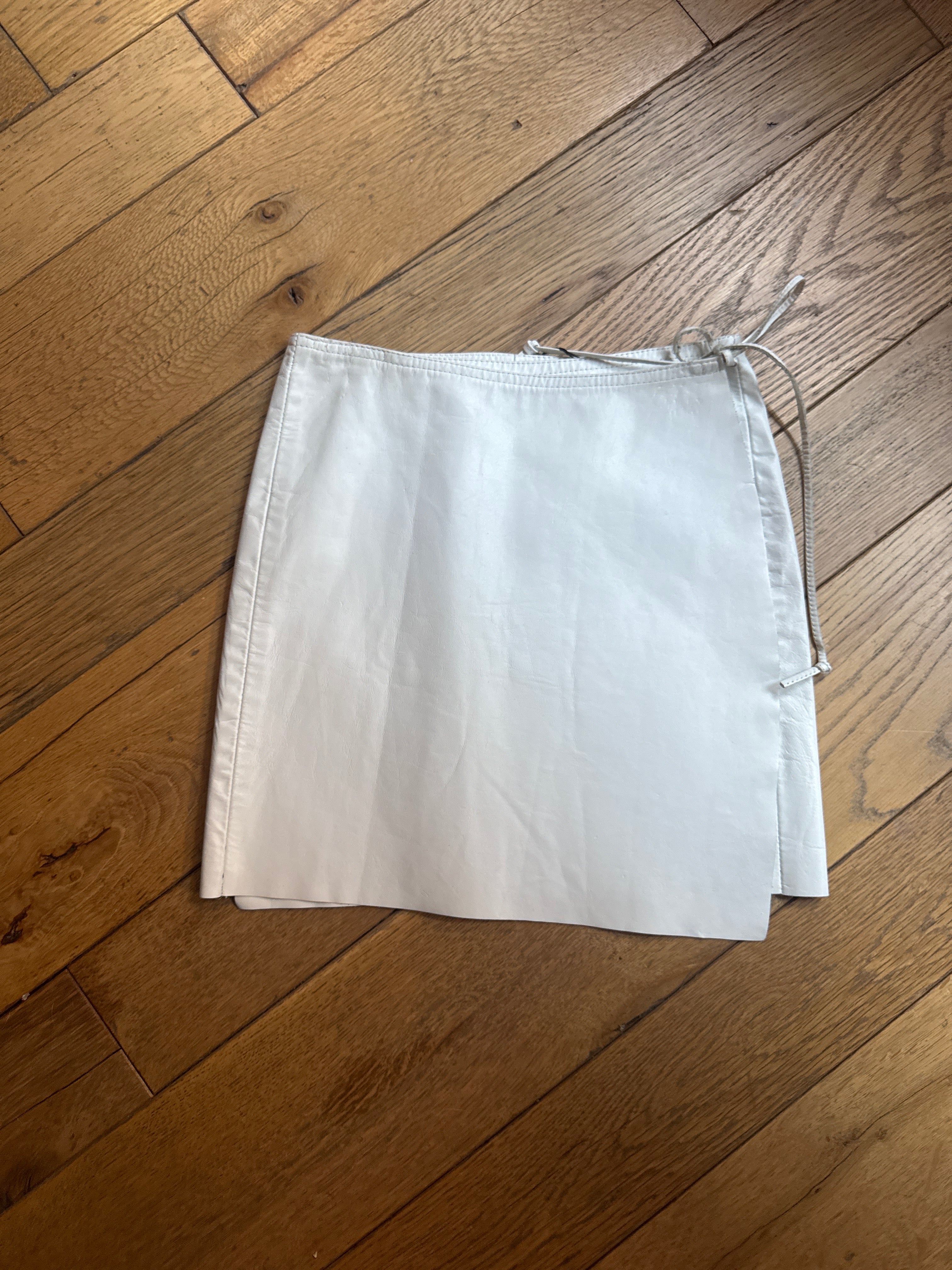White Leather Wrap Skirt