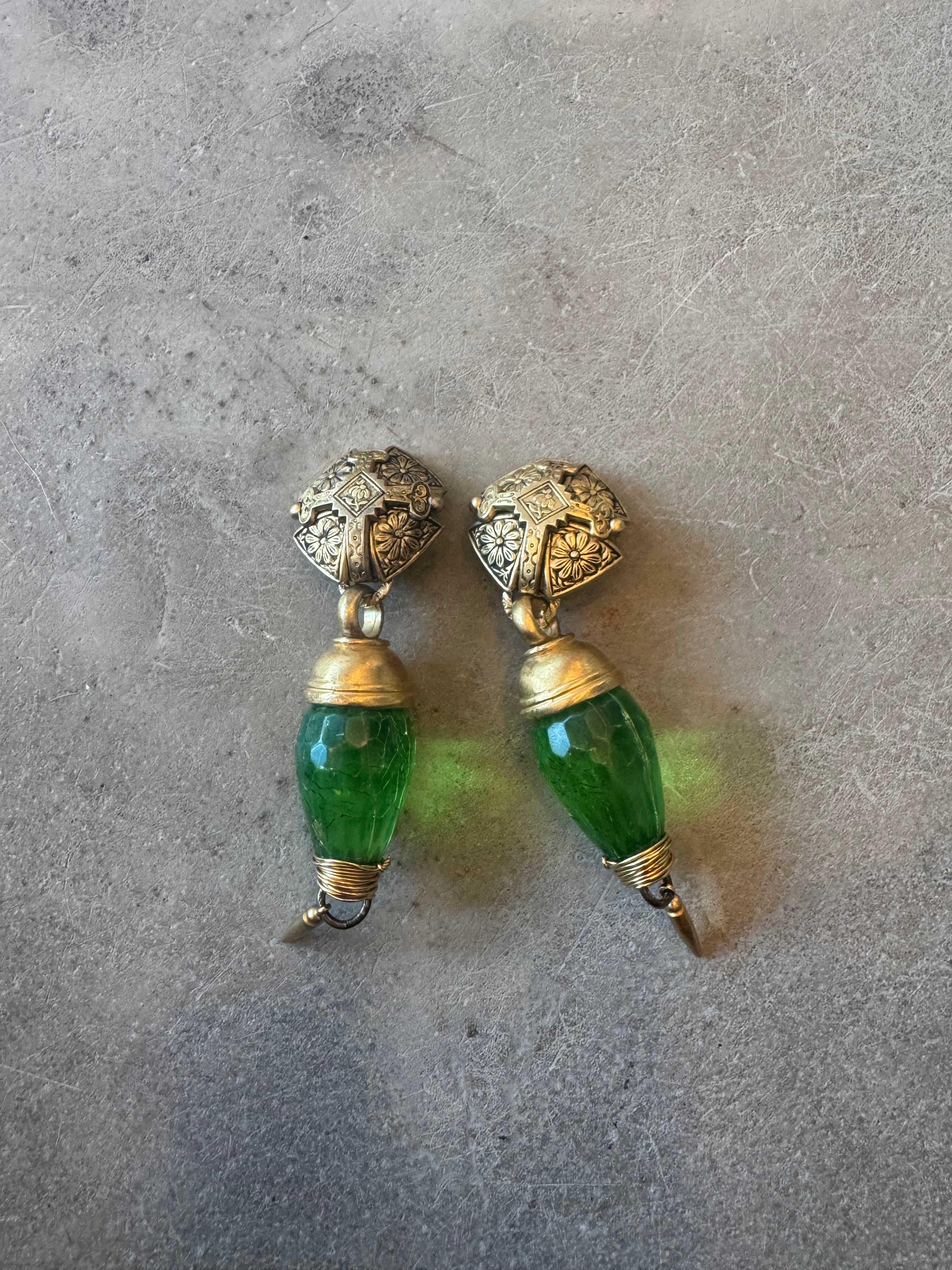 Green and Gold Clip On Earrings