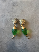 Green and Gold Clip On Earrings