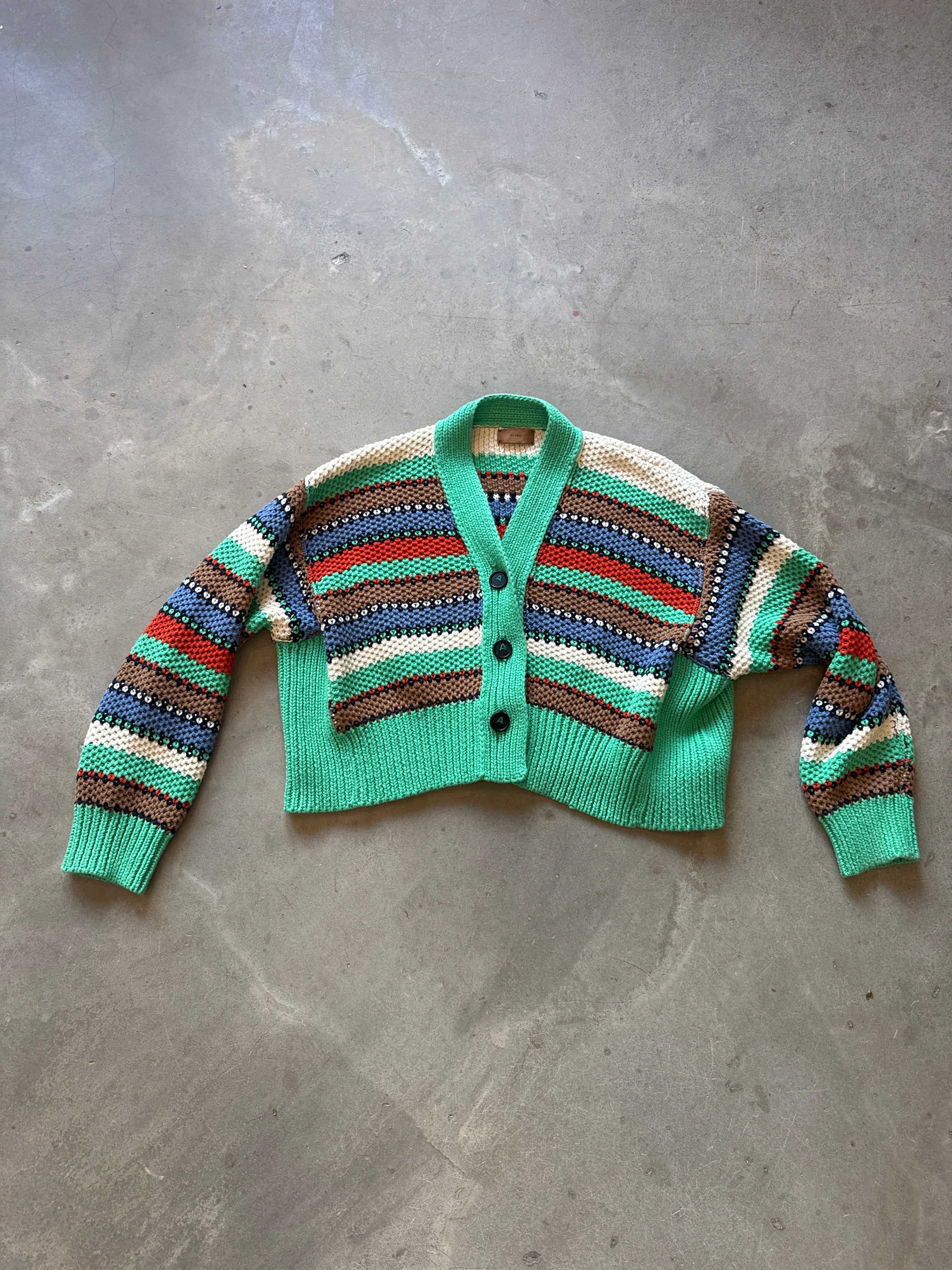 Striped Cropped Crochet  Cardigan