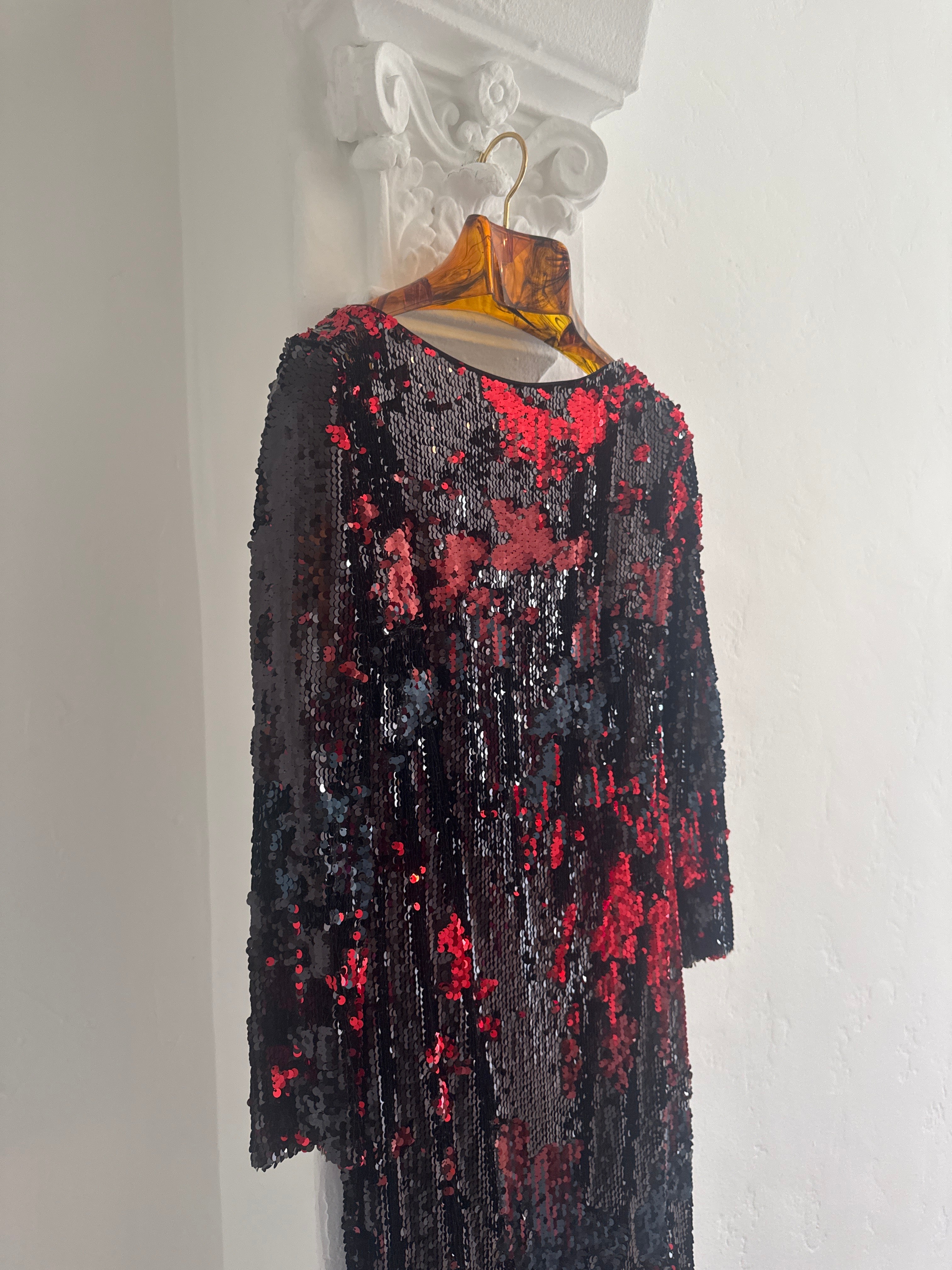 Red and Black Fish scale Sequins Gown