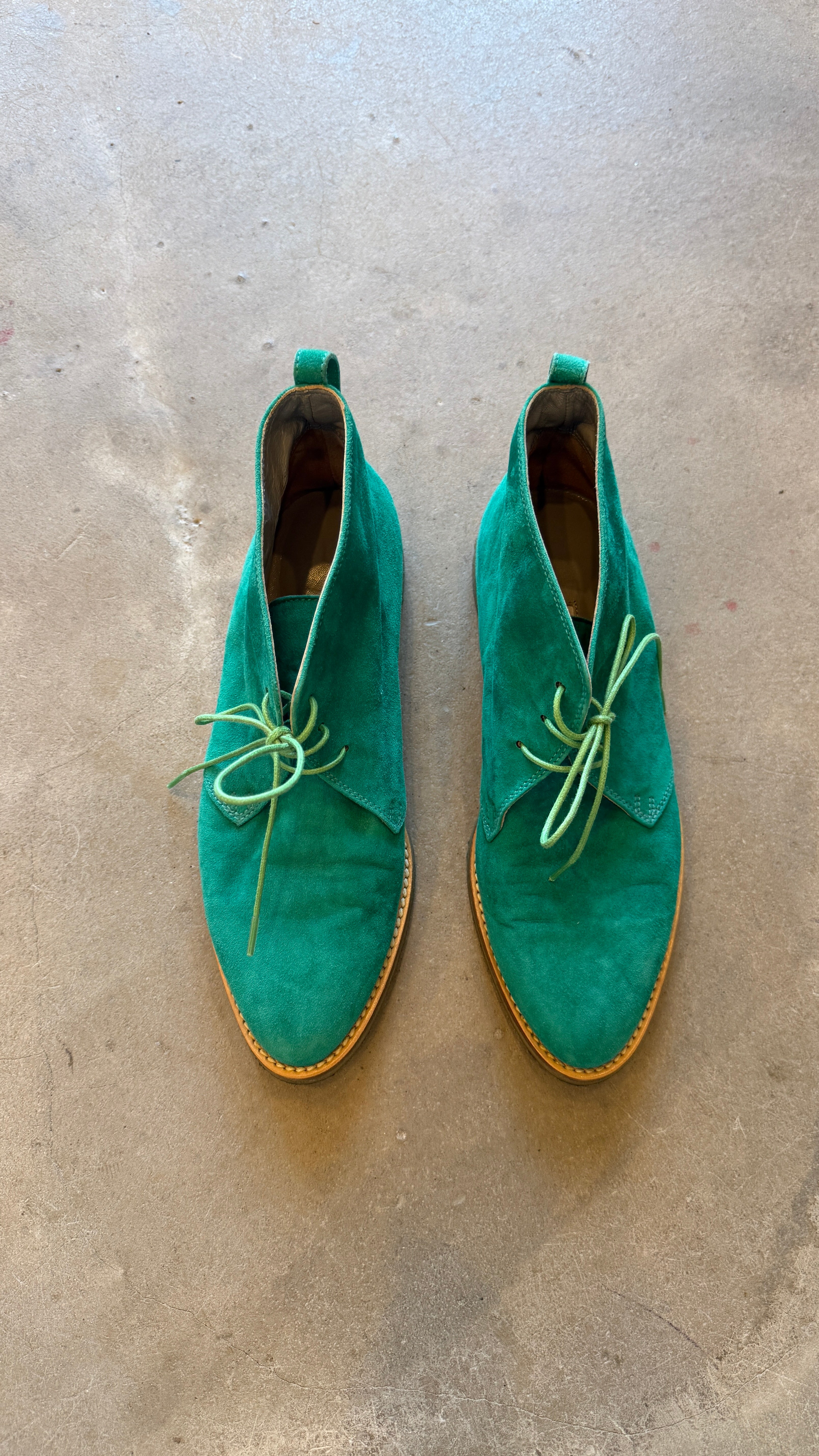 Green Suede Lace-Up Boots