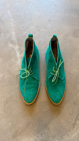 Green Suede Lace-Up Boots