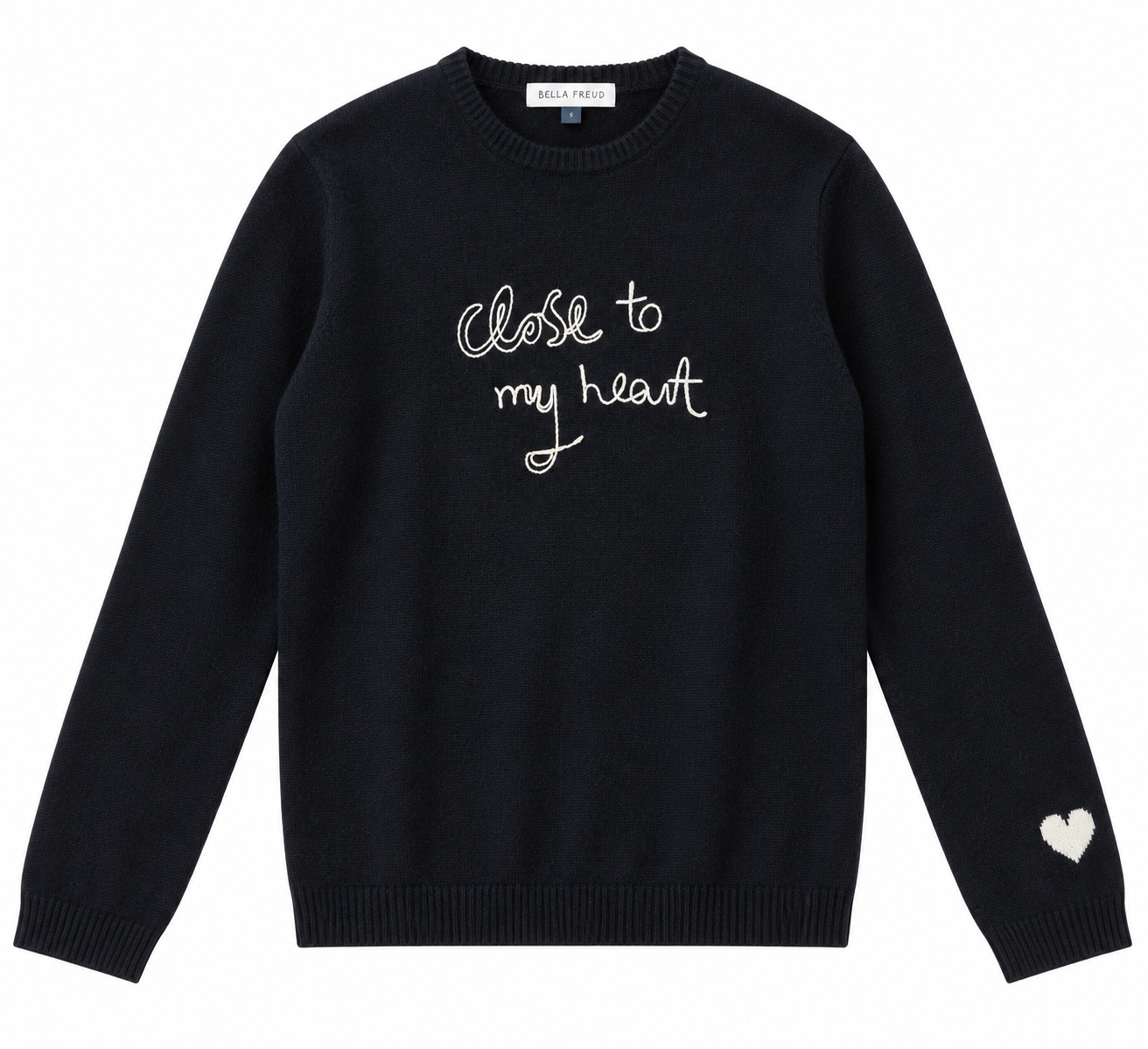 Black cashmere “close to my heart” sweater