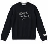 Black cashmere “close to my heart” sweater