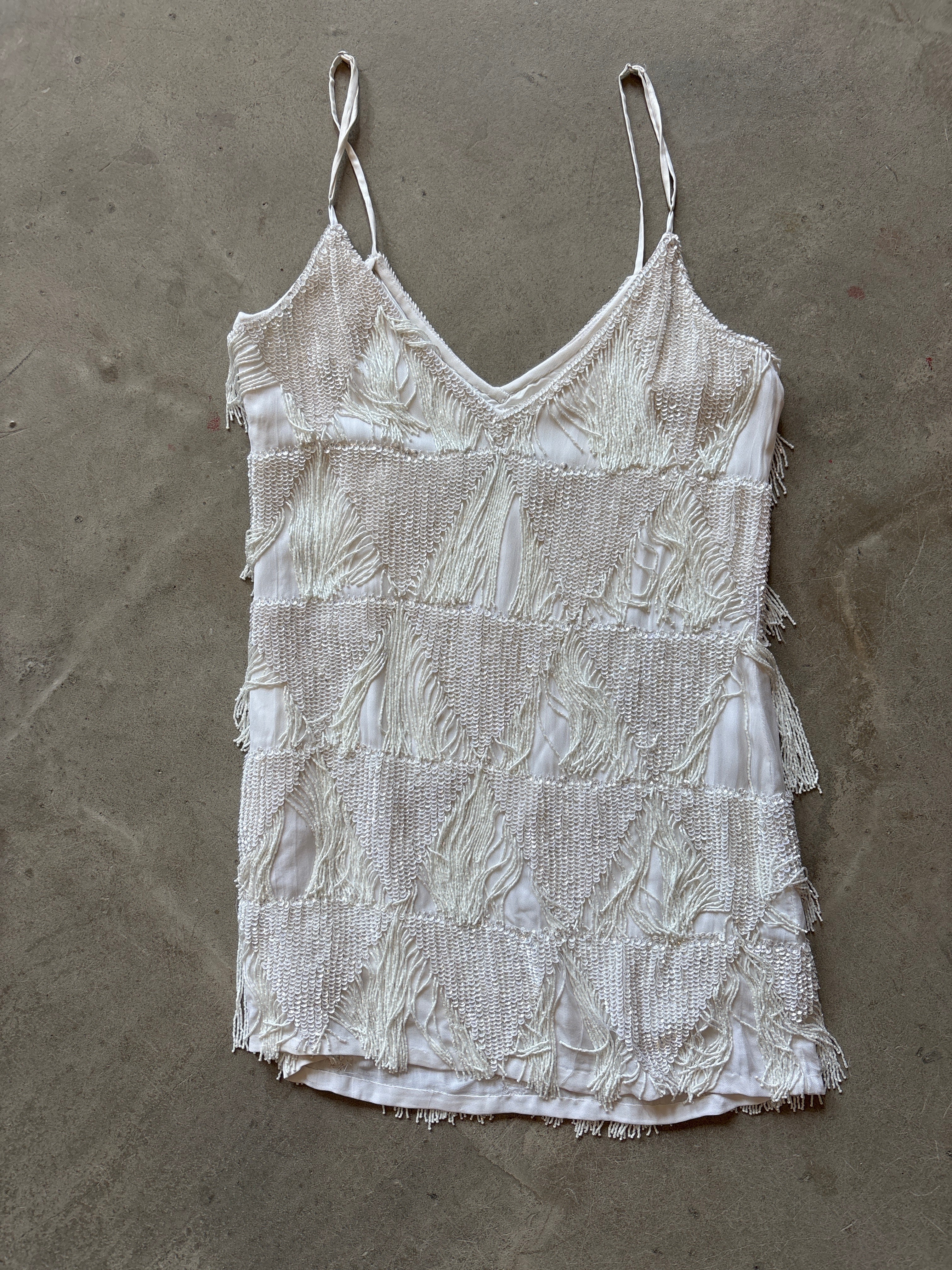 White Beaded Fringe Mini Dress