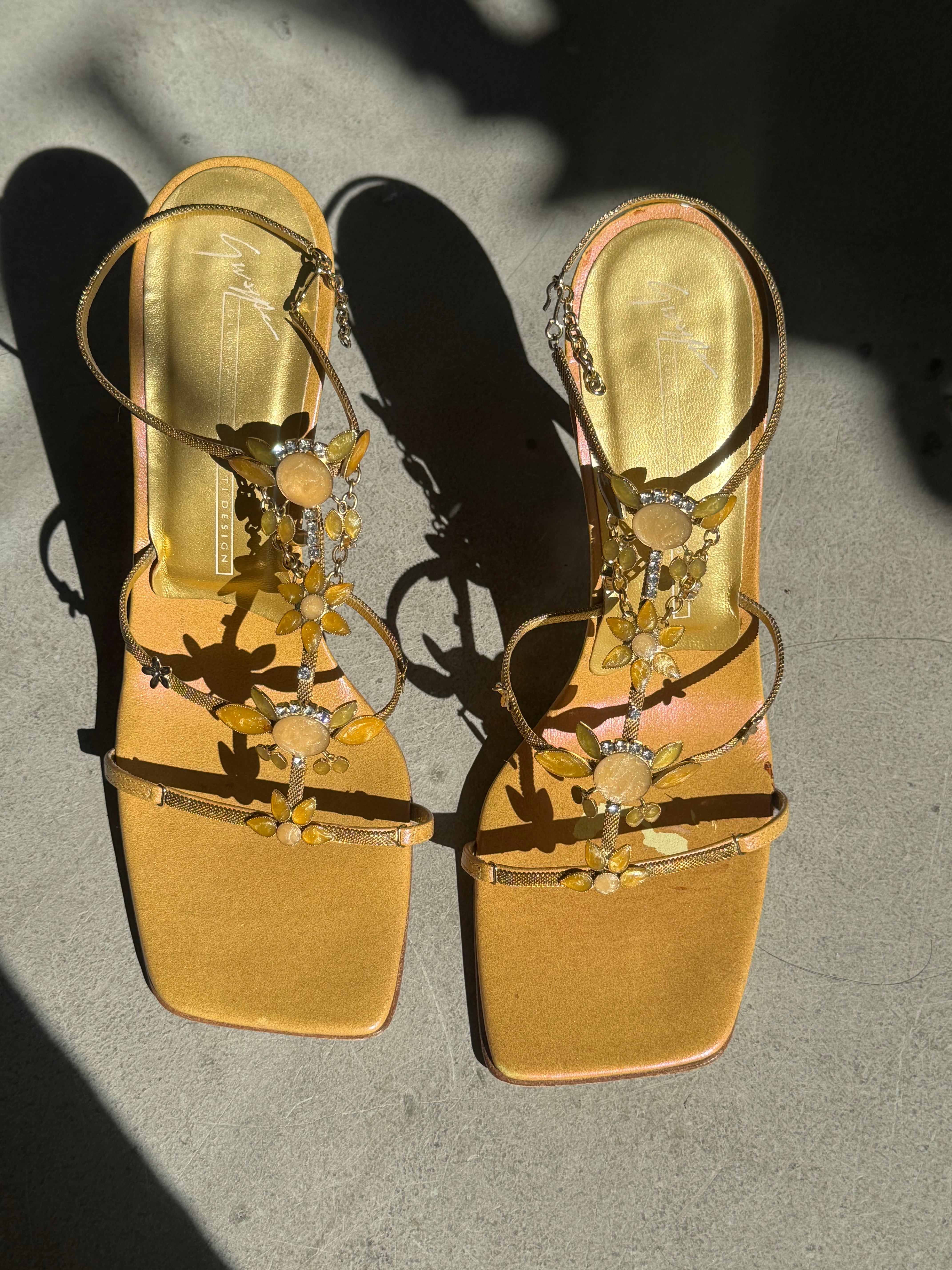 Yellow Bejeweled Sandals