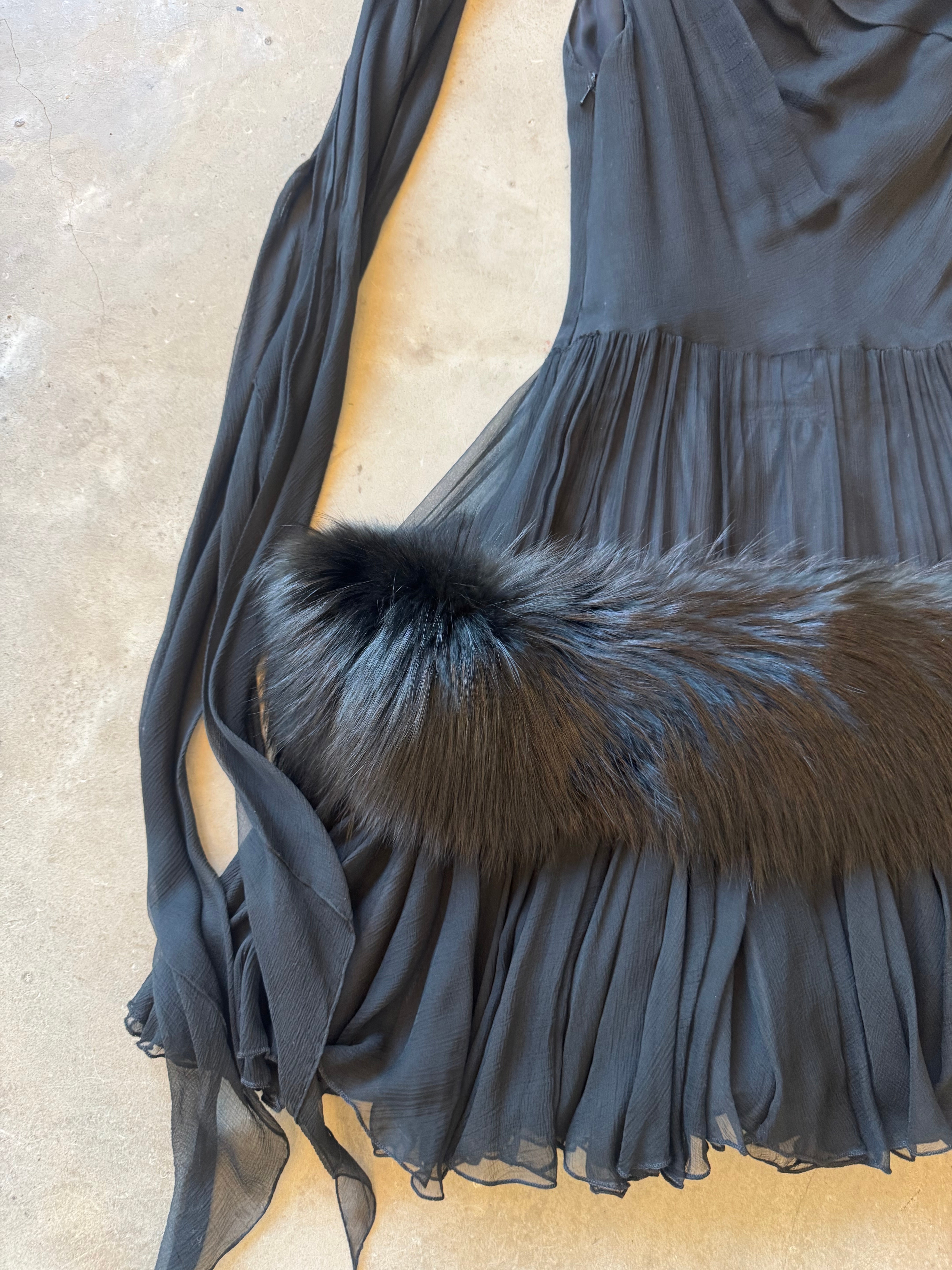 Chiffon and Fur Cocktail Dress