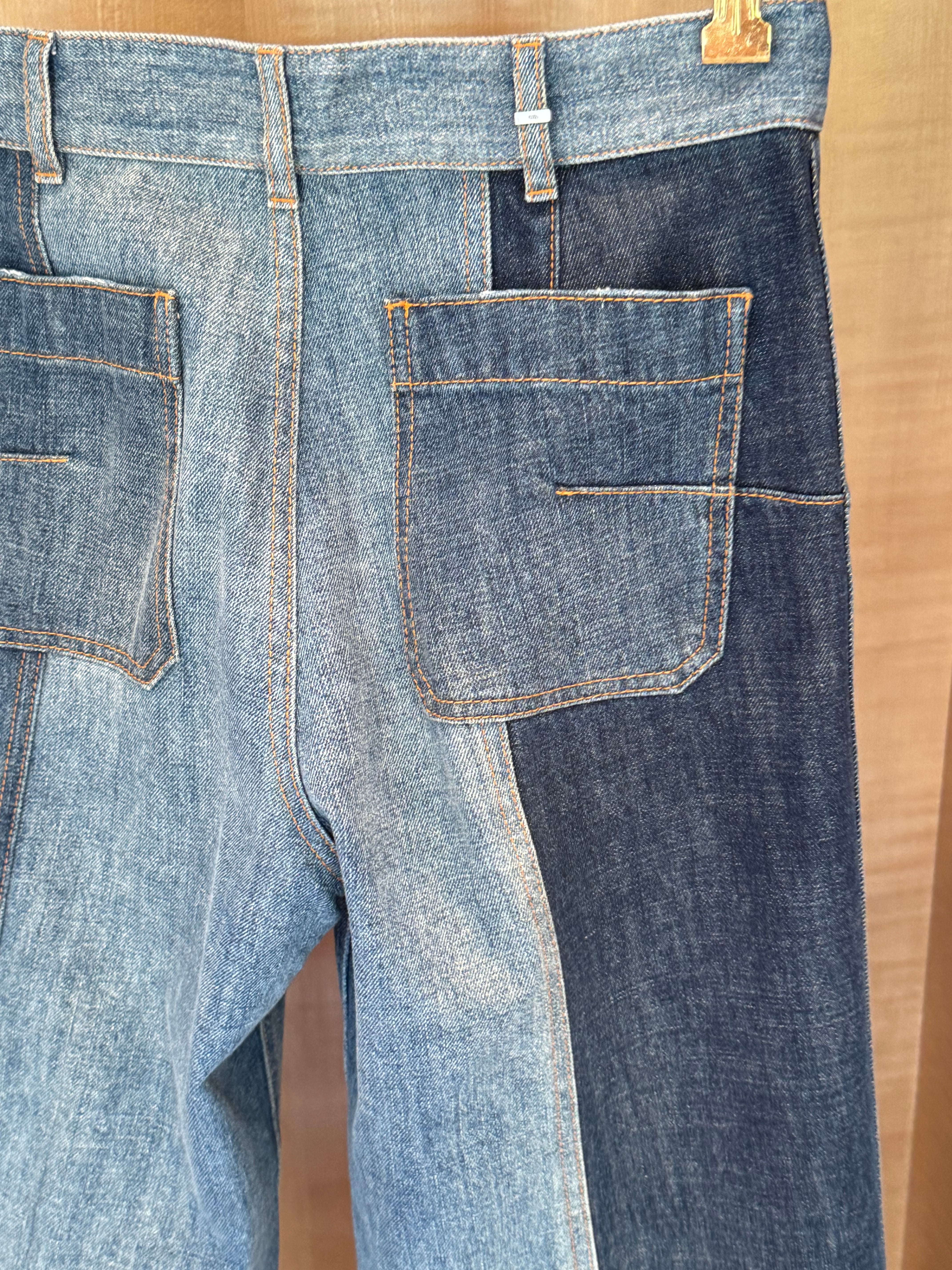 Jeans with Patchwork and Flare Bell Bottoms