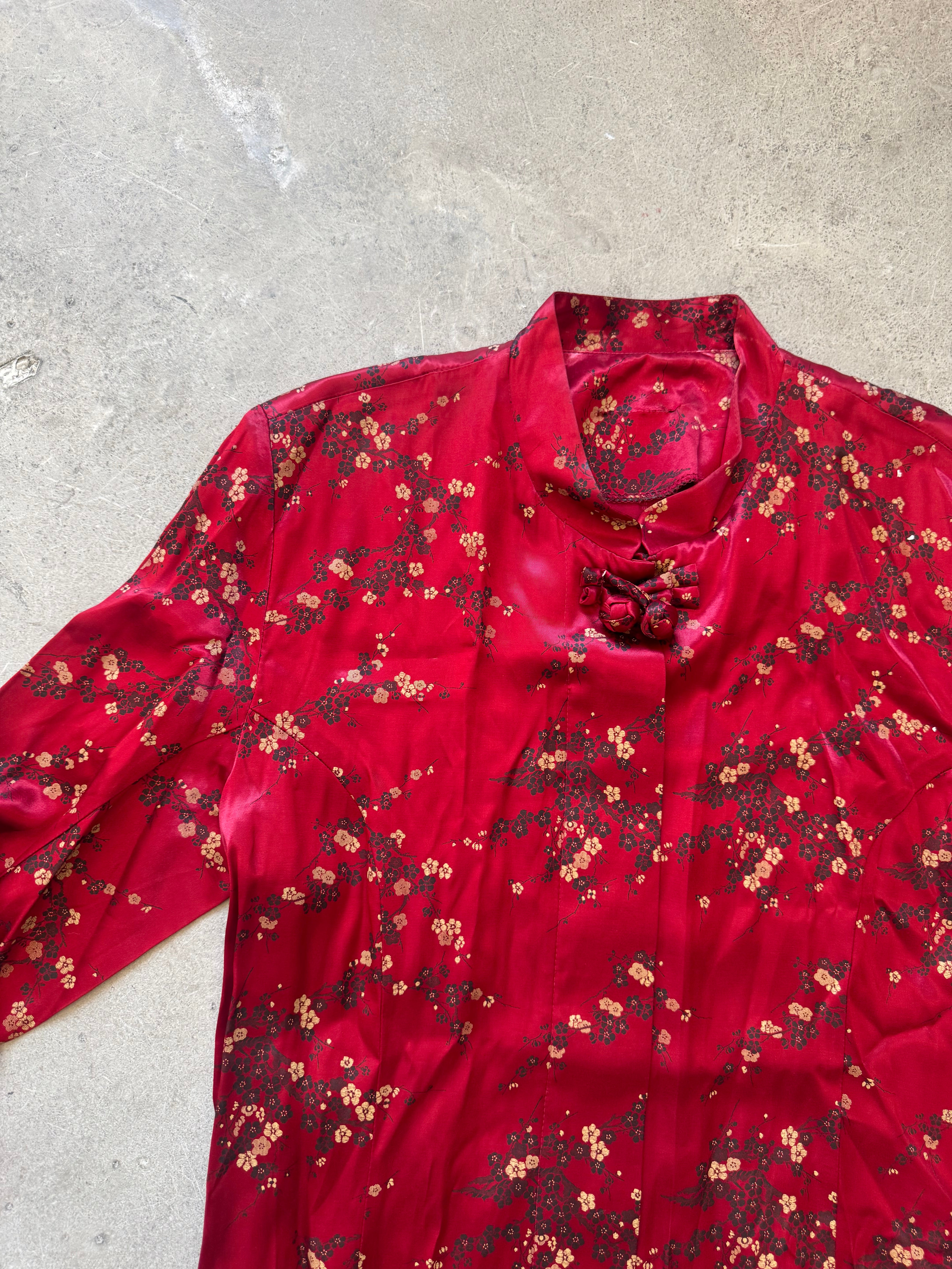Floor Length Vintage Red Brocade Coat/Jacket