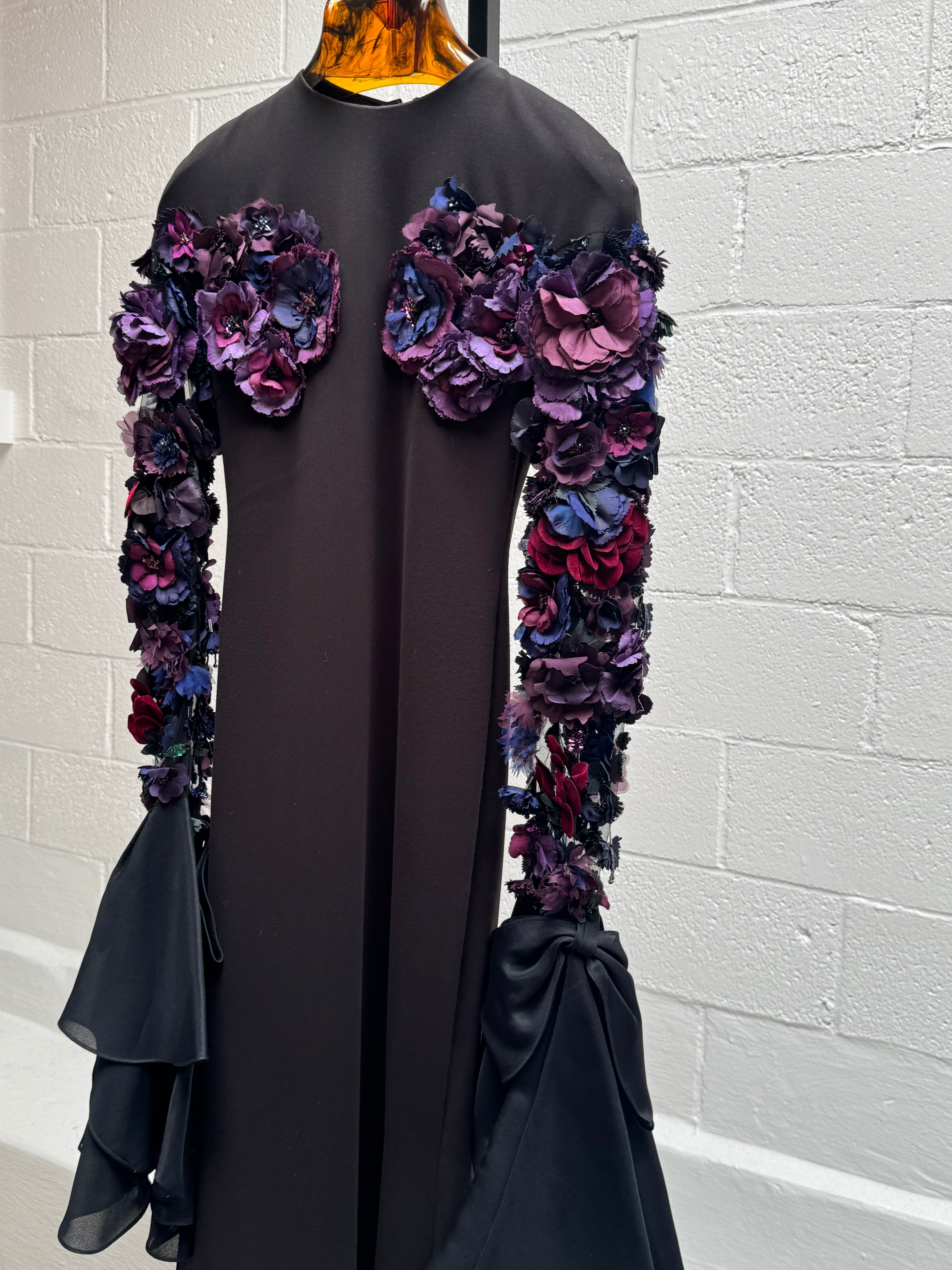 Black Gown with Floral Appliqué Sleeves