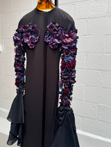 Black Gown with Floral Appliqué Sleeves