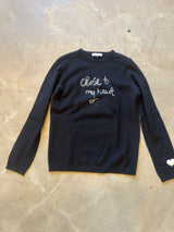 Black cashmere “close to my heart” sweater