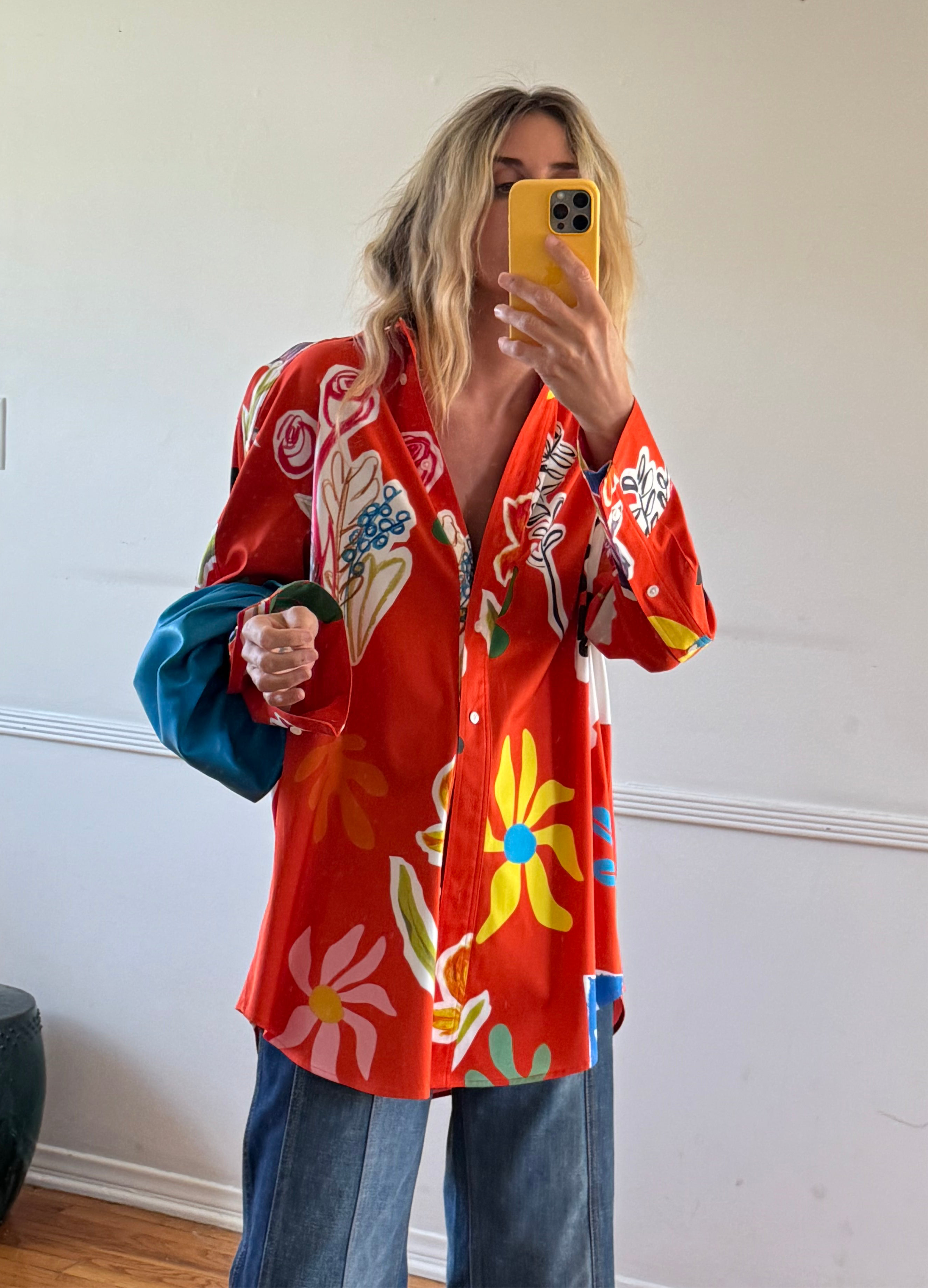 Orange Shirt with Flowers
