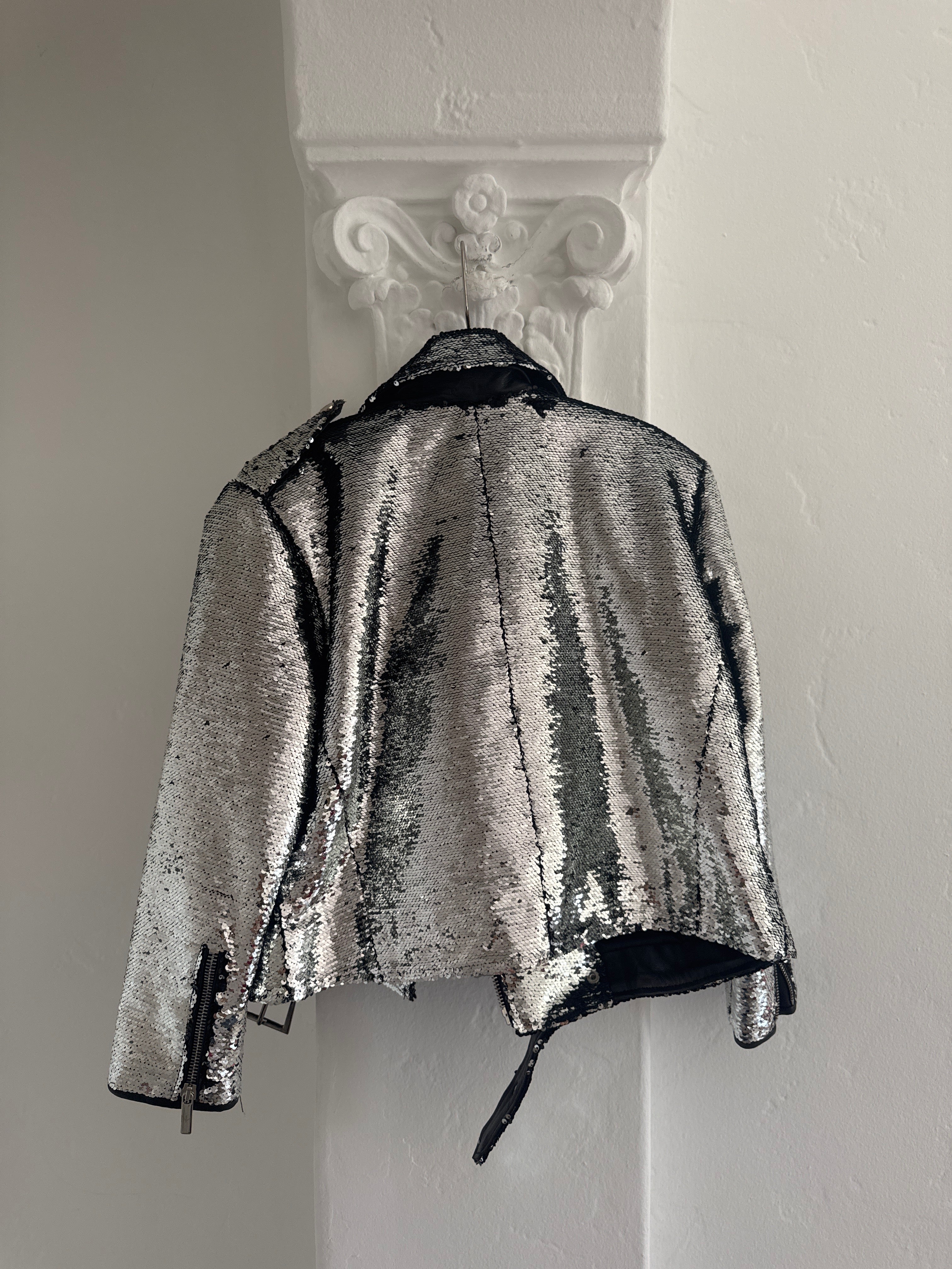 Silver Sequins Moto Jacket
