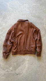 Oversized Brown Leather Bomber Jacket