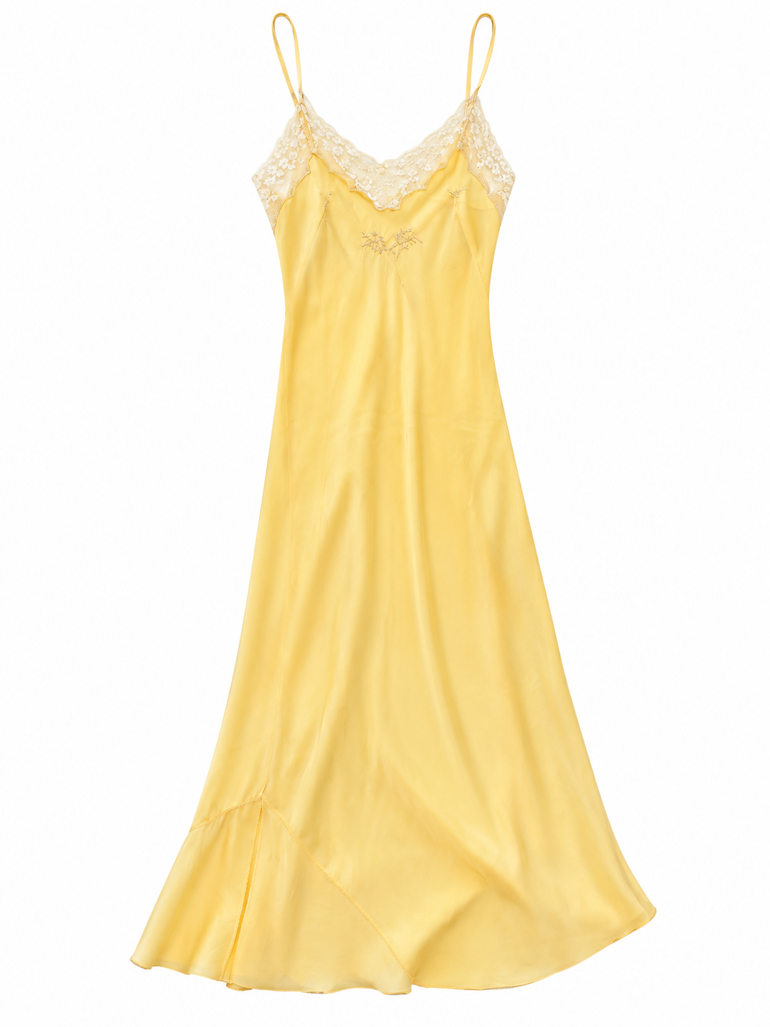 Yellow Silk and Lace Vintage Slip