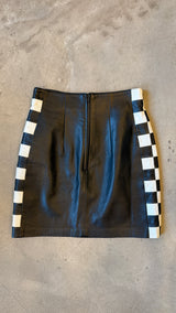 Checkerboard Black Leather Mini Skirt
