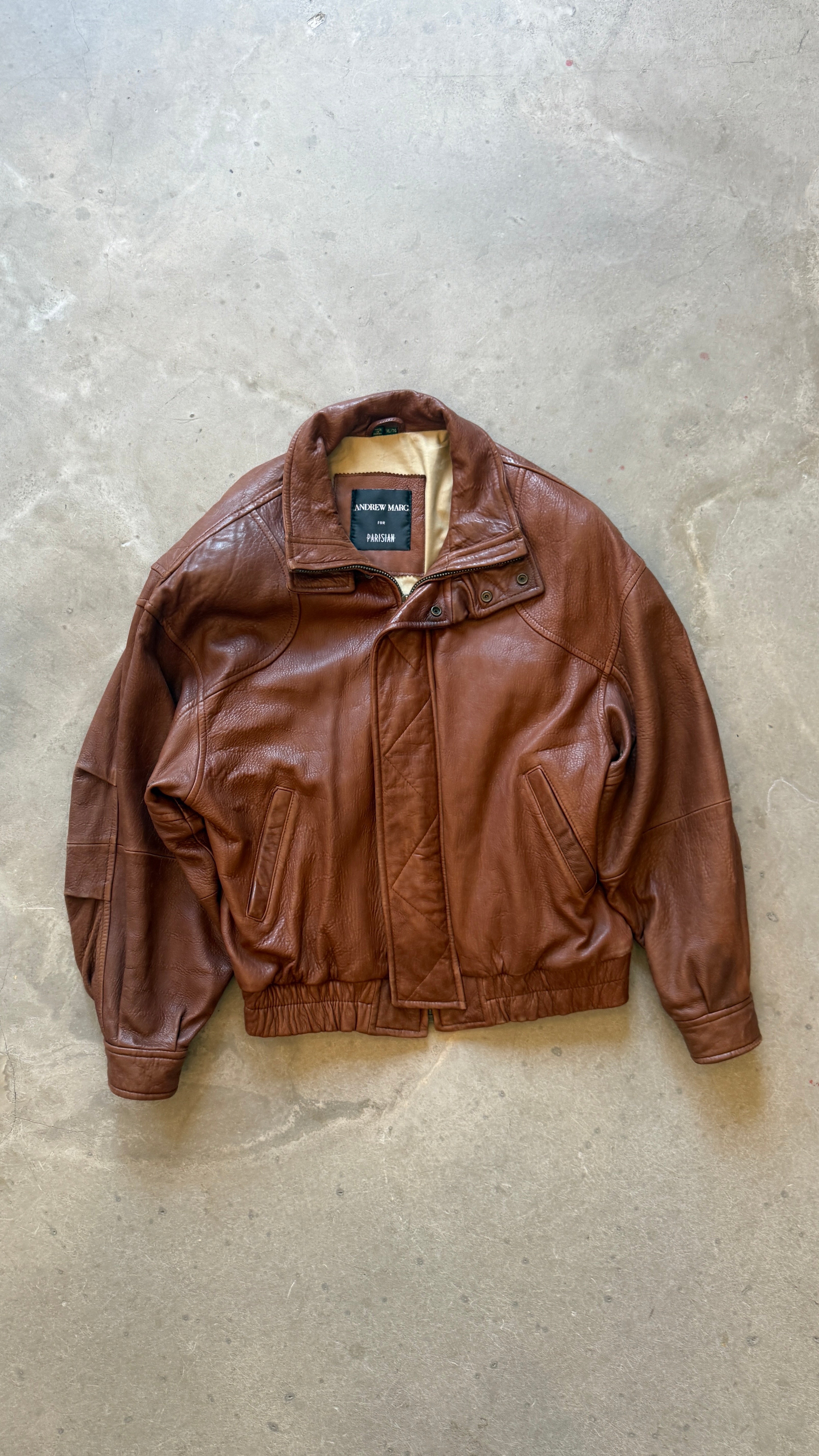 Oversized Brown Leather Bomber Jacket