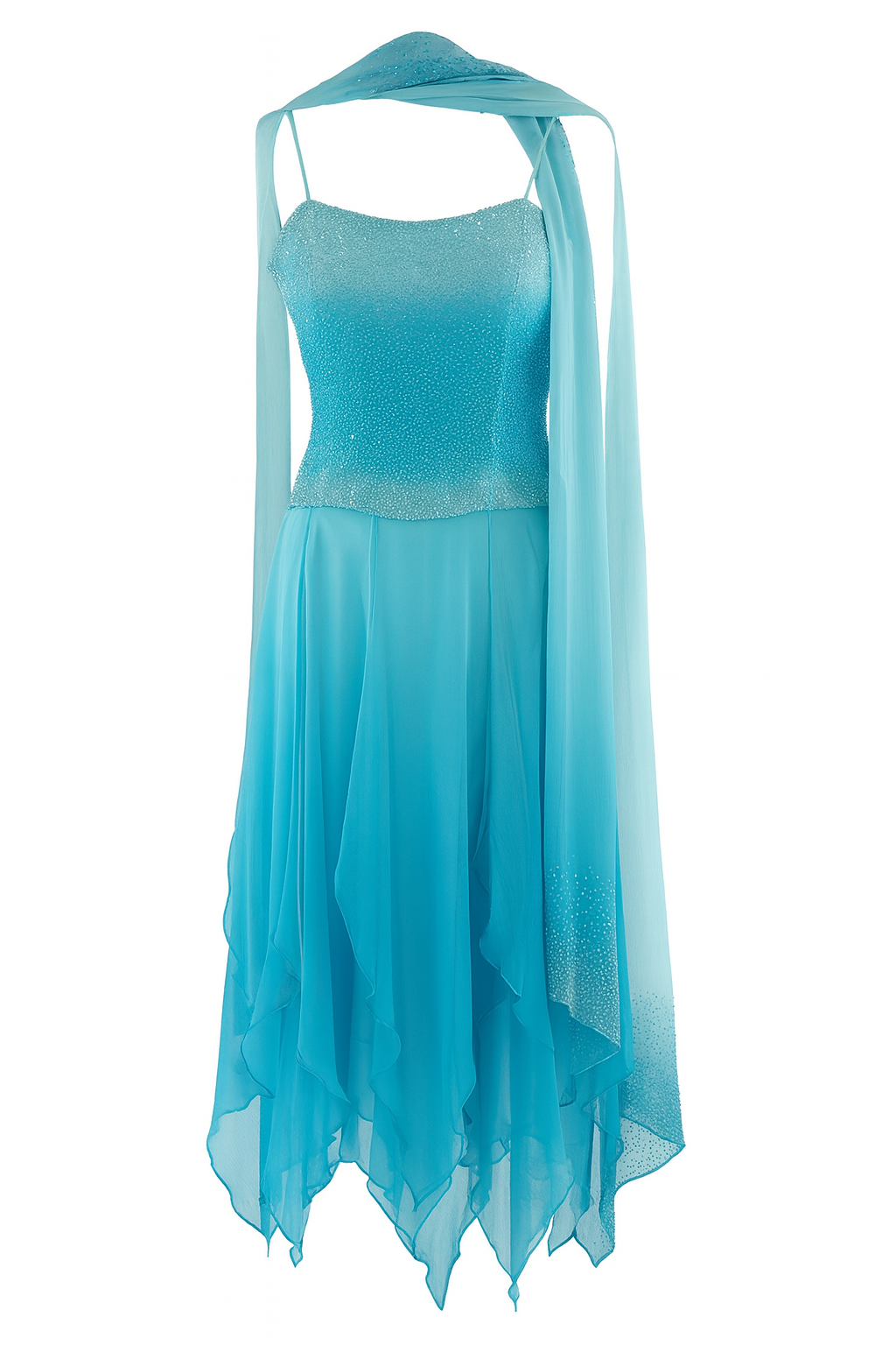 Beaded Top with Chiffon Skirt & Scarf set