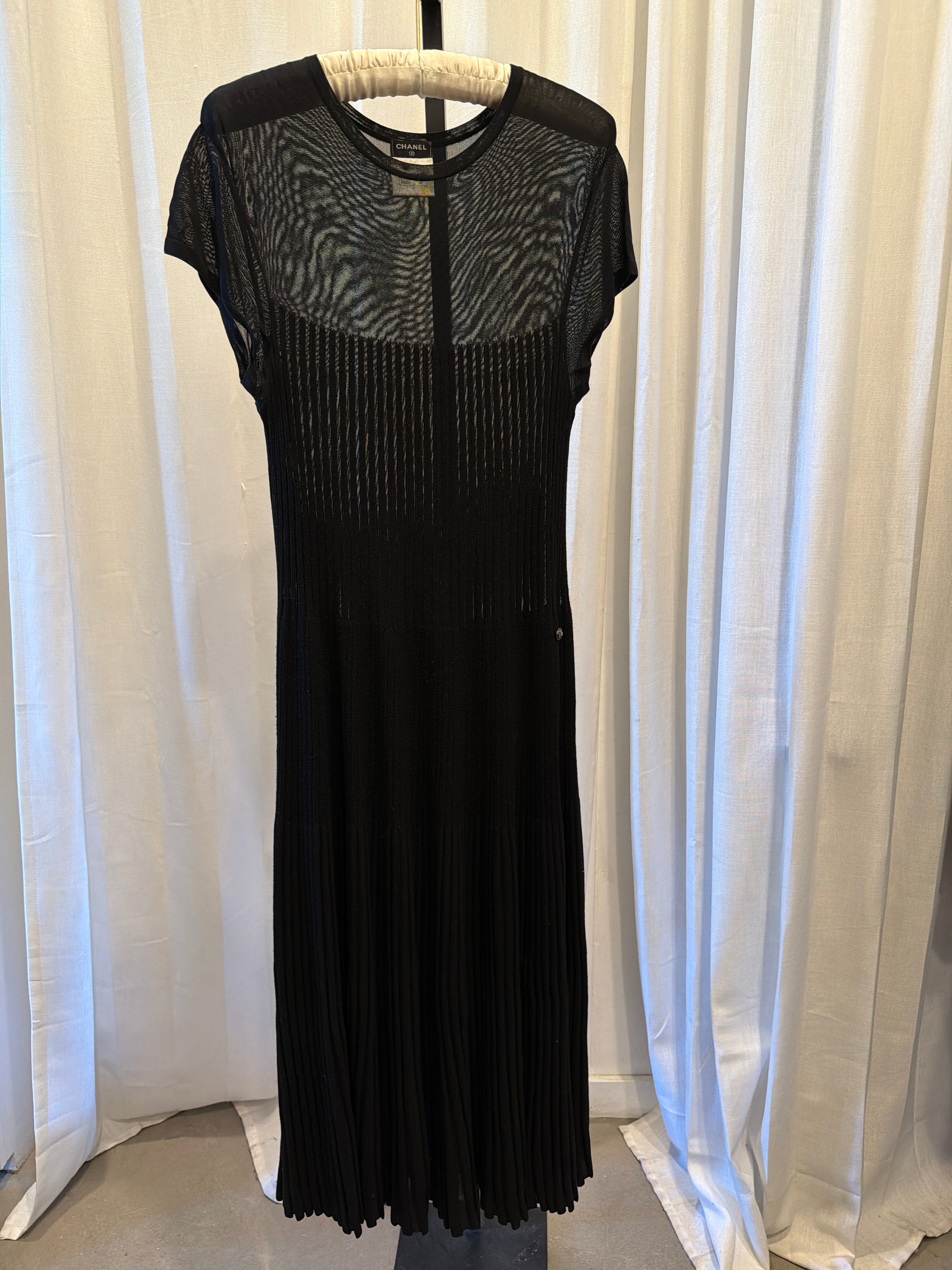 Chanel Sheer Knit Pleated Maxi Dress